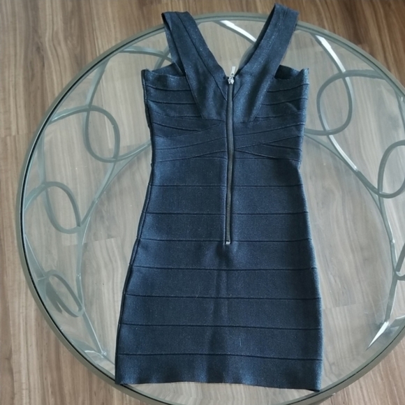 ** SOLD ** BEBE Black shimmery bandage dress size XS - Picture 2 of 5